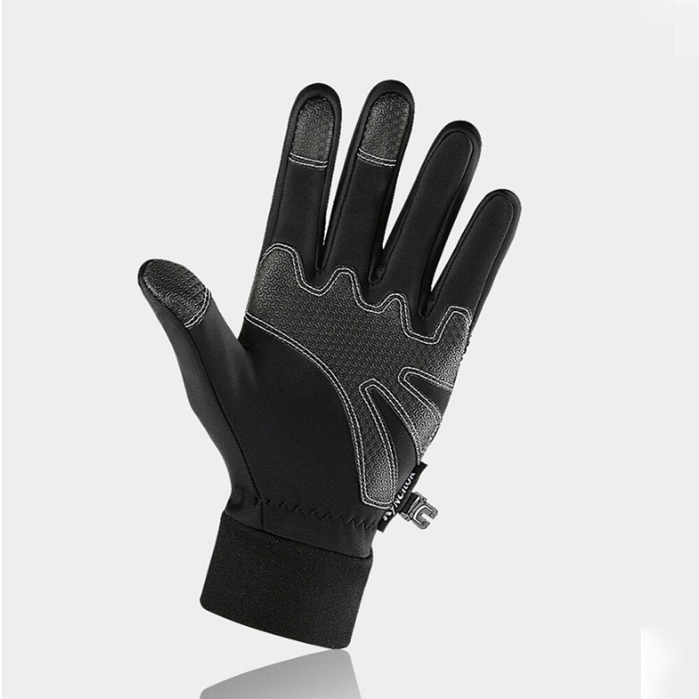Leather Bike Gloves Fleece Touchscreen Full Finger Sports Gloves Waterproof Windproof Skiing Hiking Outdoor Golves