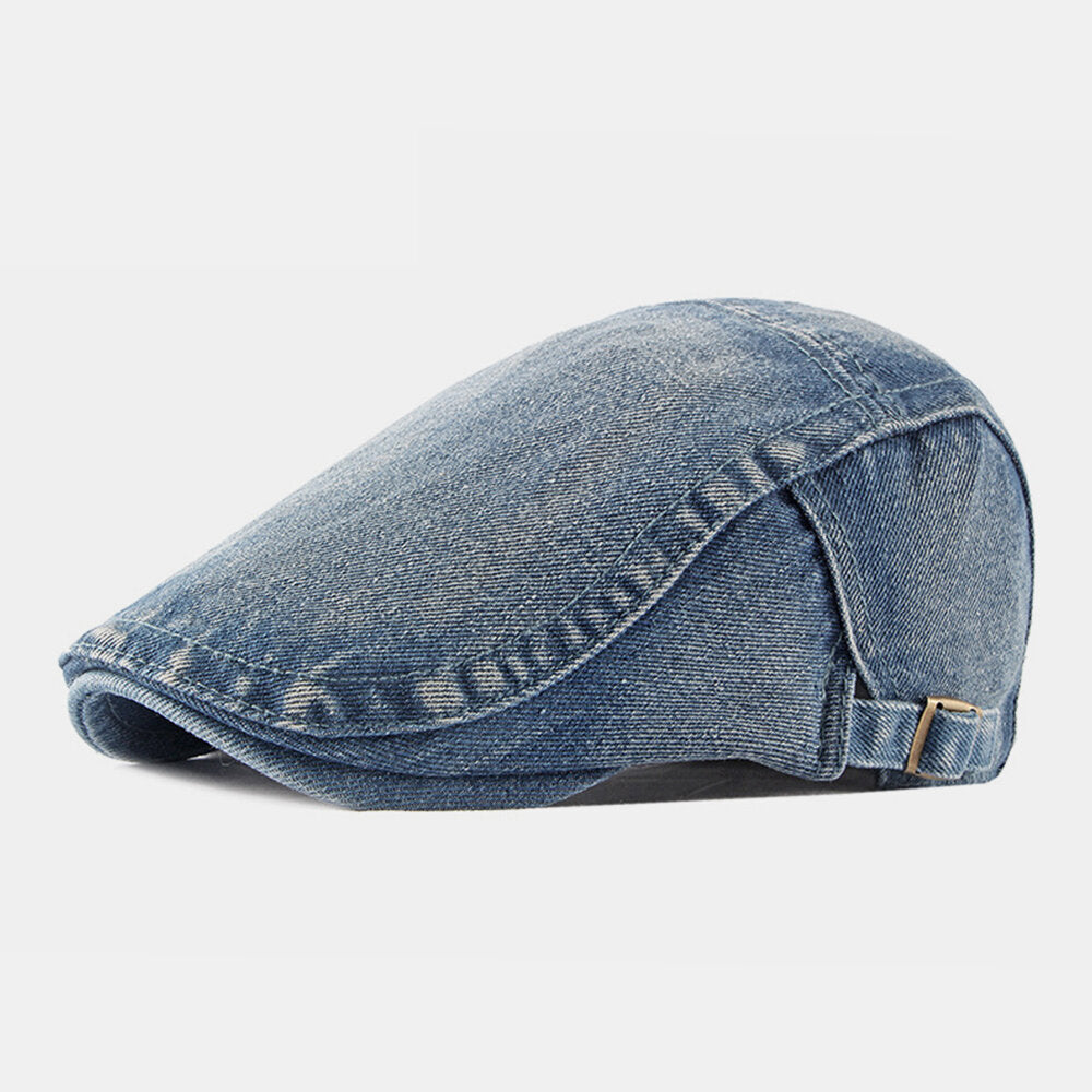 Men Washed Denim Made-old Casual Retro Driver Flat Hat Forward Hat Beret Hat