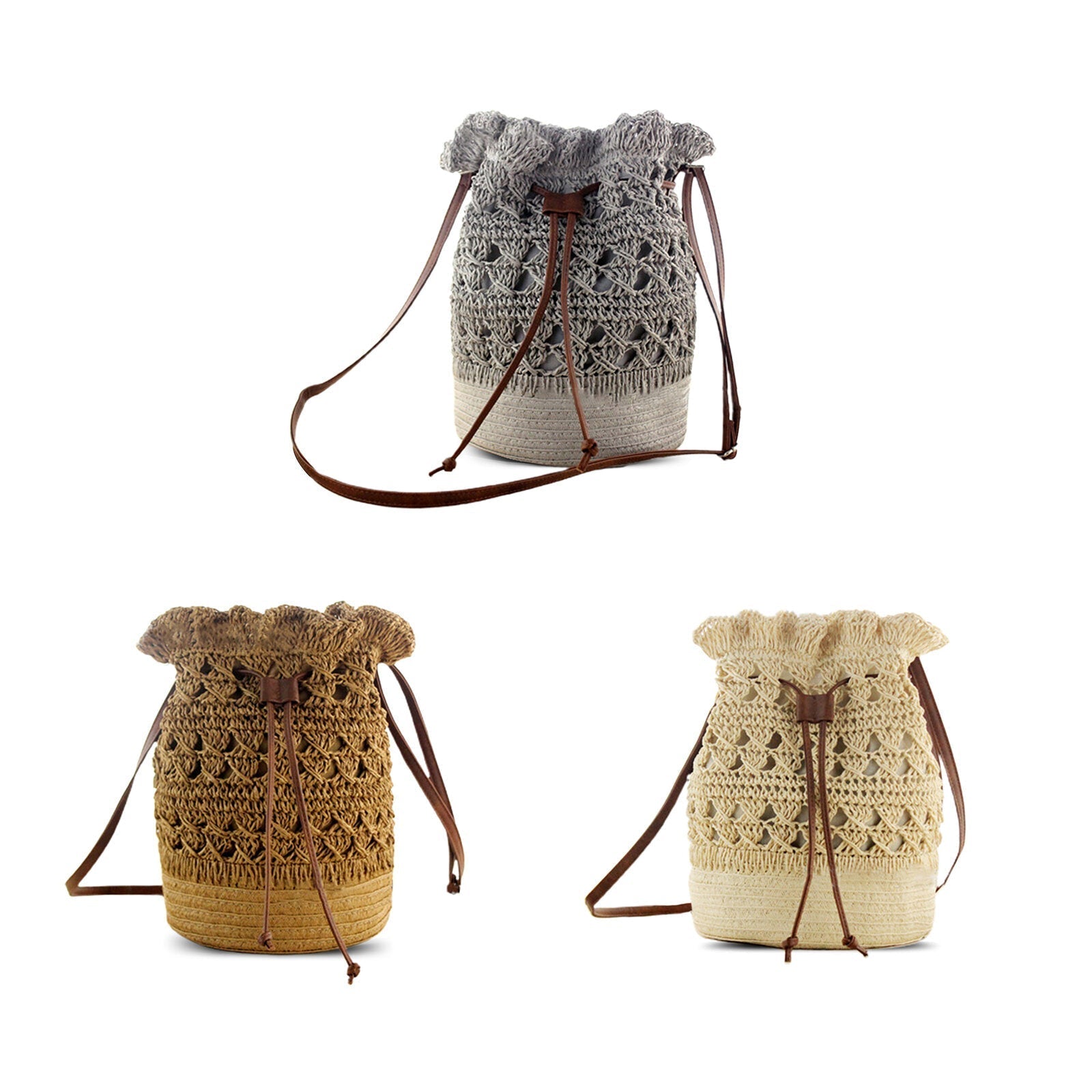 Women Strawn Bohemian Stylish Light Weight Crossbody Bag Beach Bucket