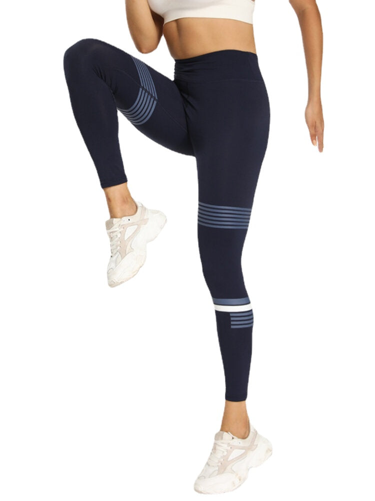 Women Yoga Running Striped High Waist Stretch Slim Sport Leggings