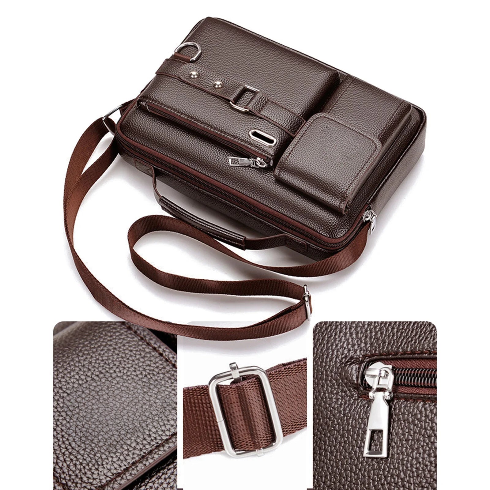 Men's Vintage Leather Crossbody Bag - Large Capacity, Durable, Multifunctional Business Briefcase
