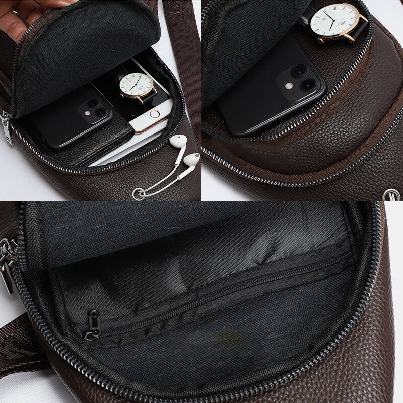 Men Faux Leather Casual Outdoor Fashion Large Capacity Crossbody Bag Chest