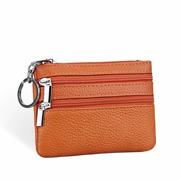 women genuine leather double zipper card holder clutch wallet candy color coin bags