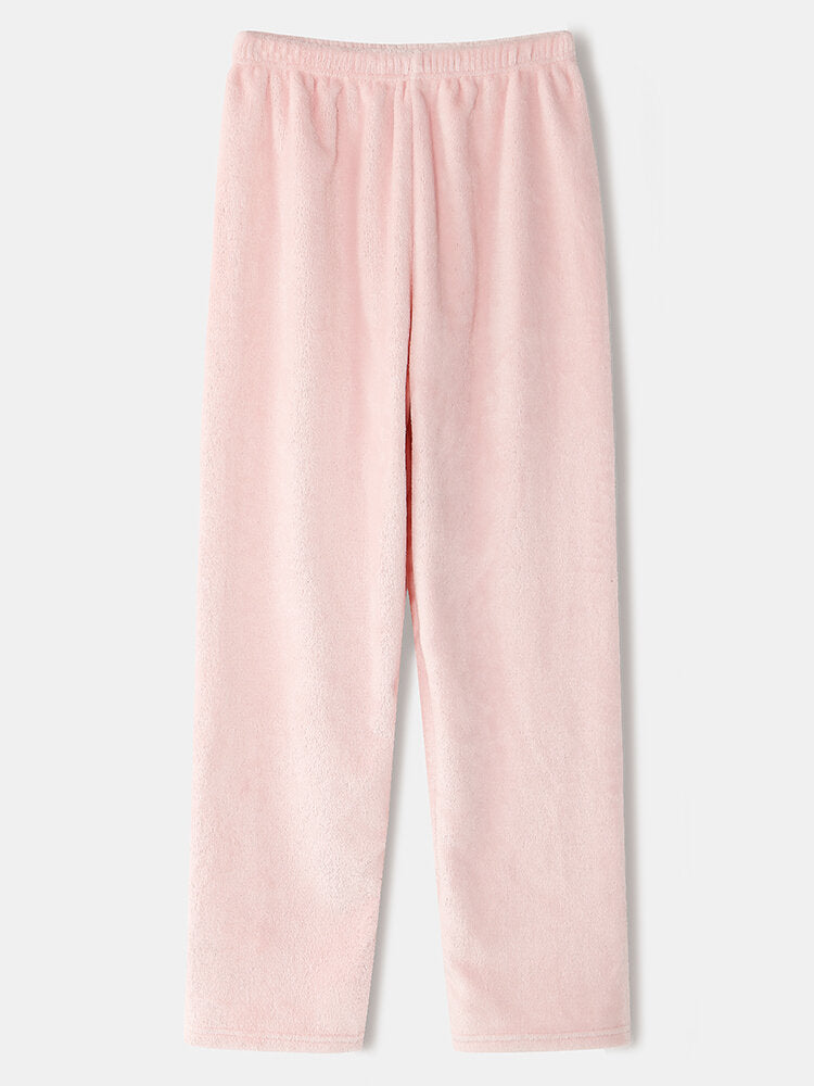 Women Flannel Pig Graphics Long Sleeve Sweatshirts Elastic Waist Pants Thicken Home Pajama Set