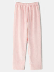 Women Flannel Pig Graphics Long Sleeve Sweatshirts Elastic Waist Pants Thicken Home Pajama Set