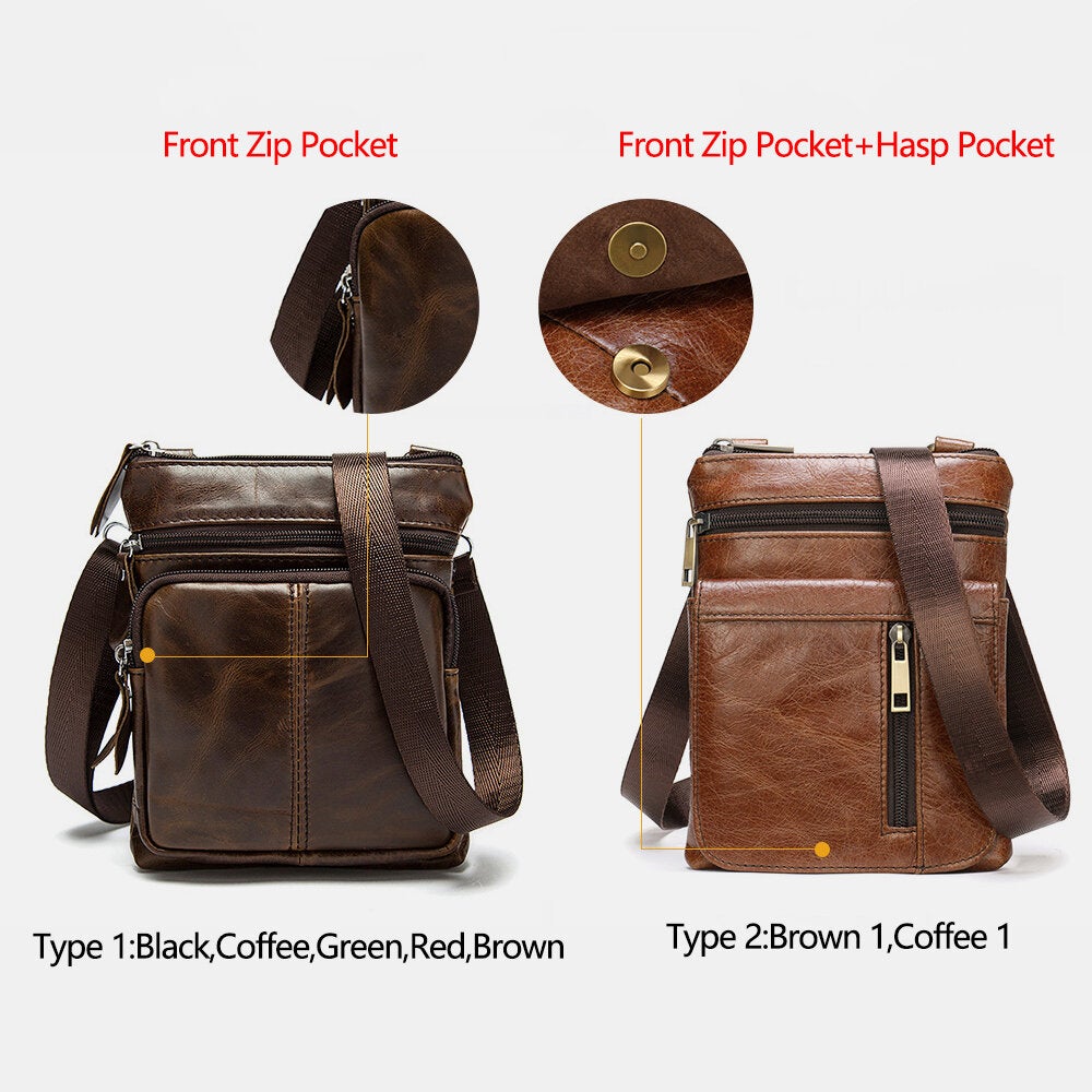 Men Genuine Leather Multi-pocket Casual Business 6.3Inch Phone Bag Crossbody Bags First Layer Cowhide Shoulder