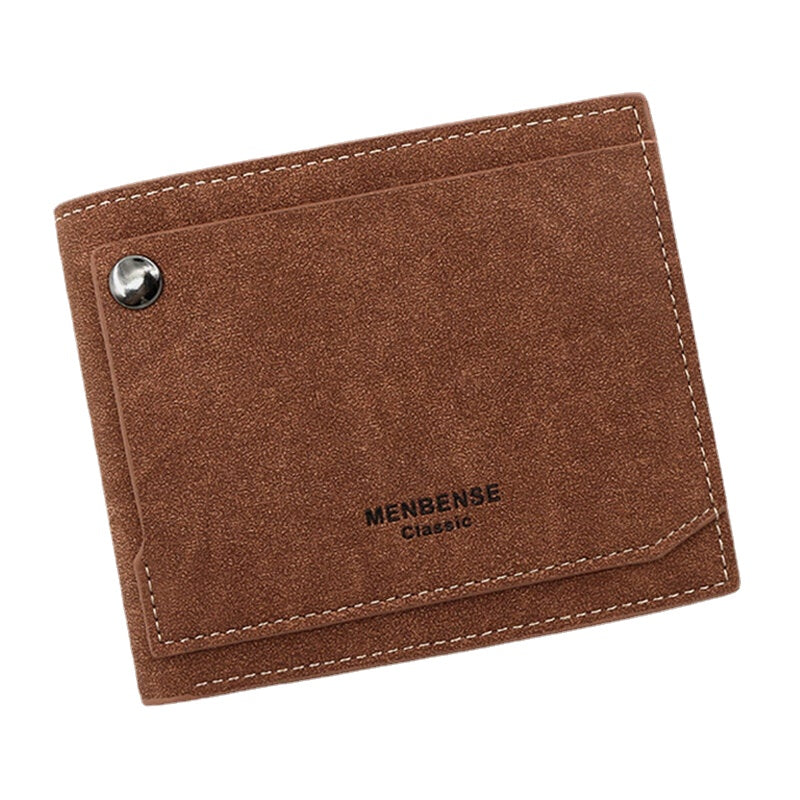 Men PU Matte Leather 9 Card Slot Card Holder Fashion Short Bifold Outer Button Coin Purse Money Clip Wallet