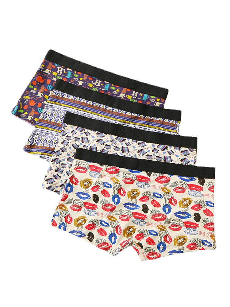 Multipacks Mens Funny Print U Convex Modal Underwear Mid Waist Boxer Briefs