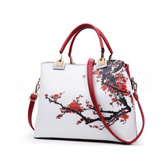 Women Floral PU Leather Capacity Tote Elegant Shoulder Vintage Crossbody Bags