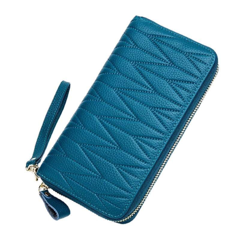 Women Genuine Leather RFID Organ Design Multi-card Slot Clutch Purse Long Wallet