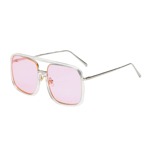 Unisex Retro Flat Mirror Square Large Frame Transparent Anti-UV Sunglasses For Woman