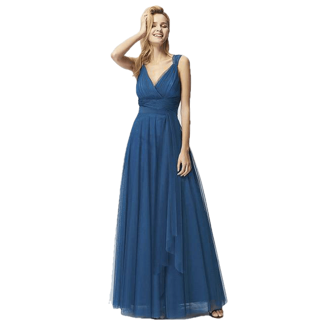 Elegant V-Neck Sleeveless A-Line Tulle Teal Prom Dresses - Sheseelady