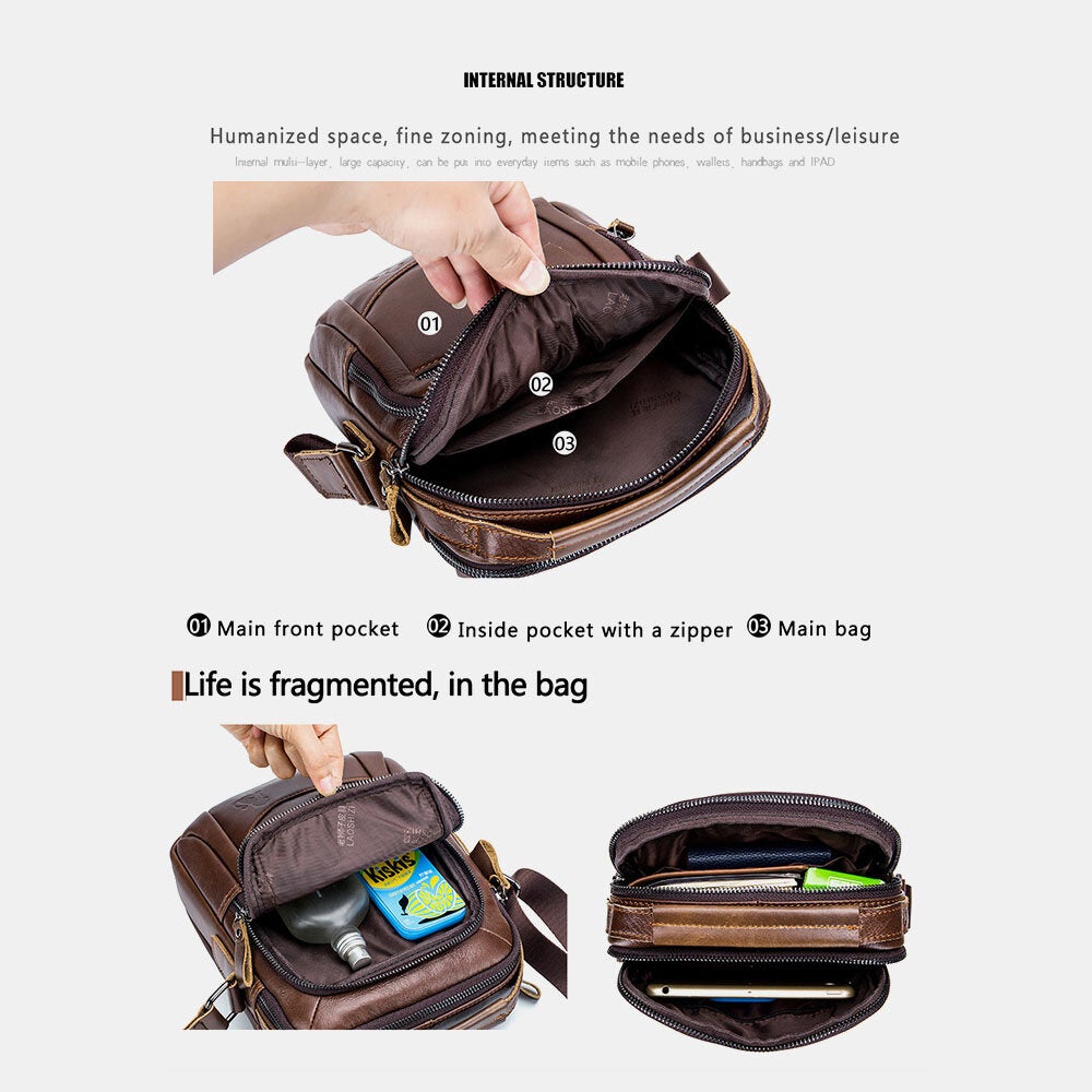 Men Genuine Leather Multi-pocket Wear-resistant Waterproof Vintage Handbag Crossbody Bag Shoulder