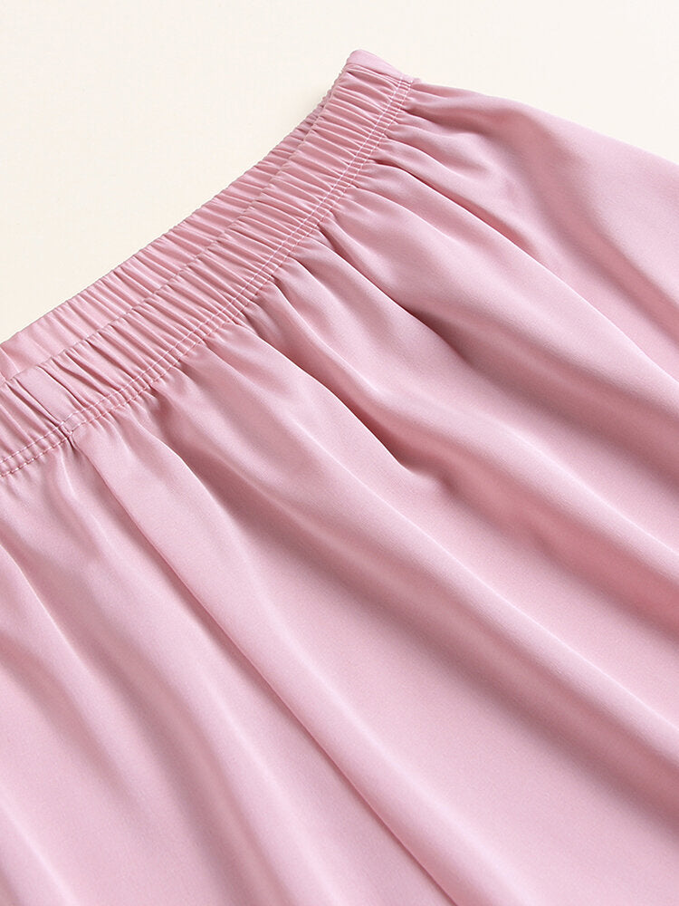 Plus Size Faux Silk Seamless Lace Trim Smooth Butt Lifter Mid Waisted Safety Short Pants