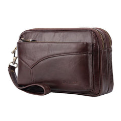 Men First Layer Cowhide Multi-pocket Horizontal Clutch Bags Retro Large Capacity 6.5 Inch Phone Bag