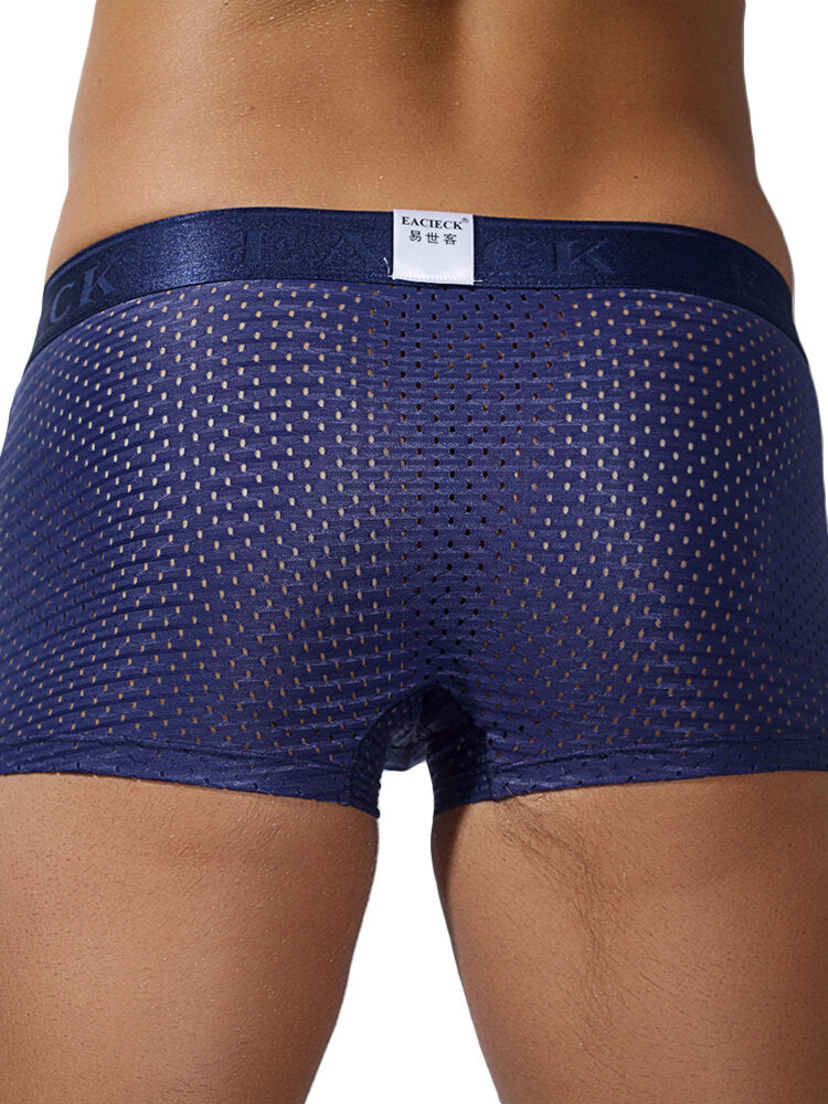 Mens Mesh Breathable Underwear Casual Ice Silk Thin Solid Color Boxers