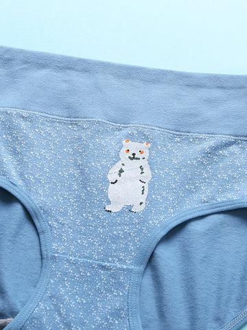 1PCS Women Cartoon Bear Letter Print Elastic Cotton Breathable Cozy Panties