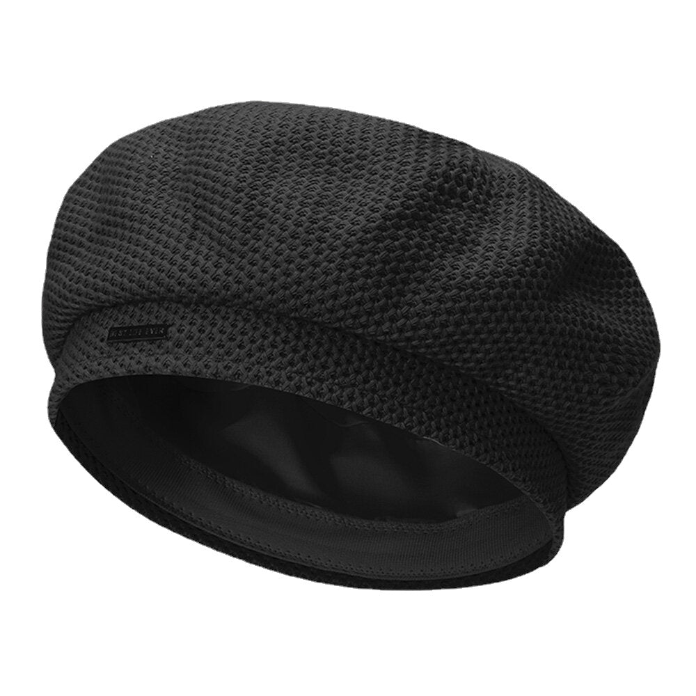 Women Cotton Mesh Breathable Metal Label Knitted Hat Fashion Wild Adjustable Beret Cap Painter Hat