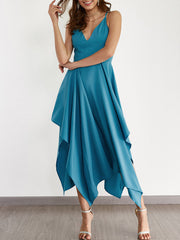 Backless V-neck Sleeveless Irregular Hem Back Cross Maxi Dress