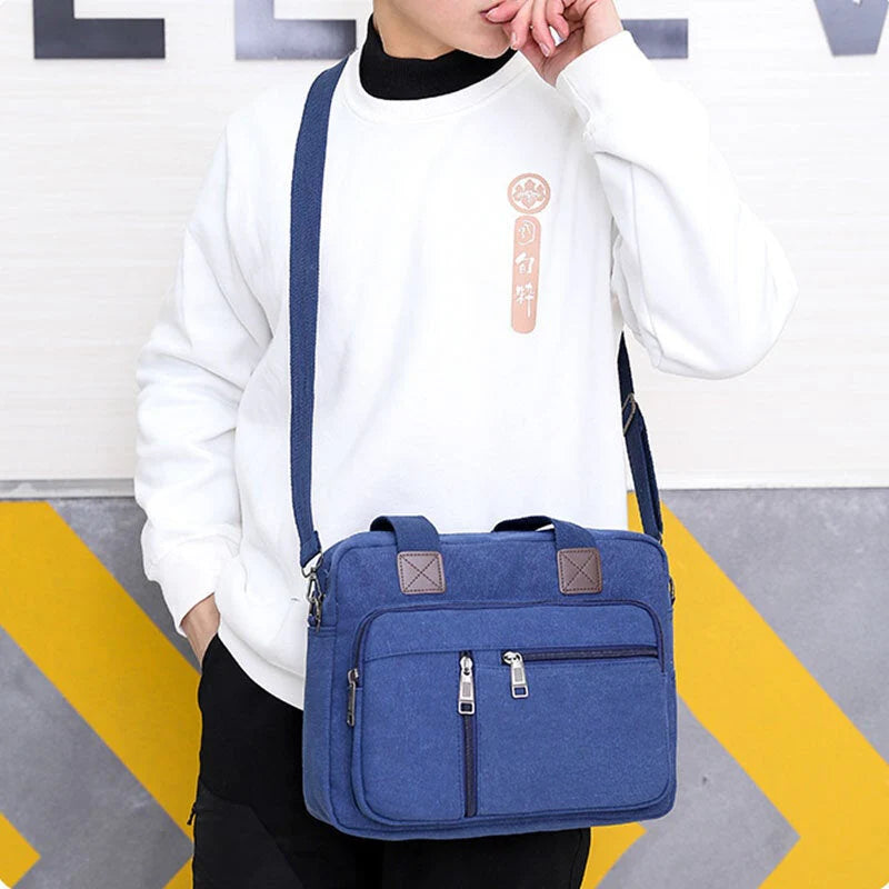 Men's Anti-theft Canvas Crossbody Bag with Multi-pockets & Large Capacity