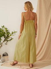 Solid Color Straps Pleated Daily Casual Jumpsuit For Women