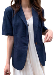 Solid Button Pocket Short Sleeve Casual Blazer