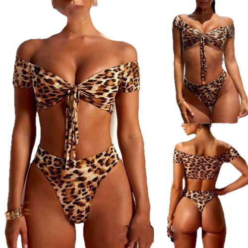 Padded Bra Tops Thong Bottoms Leopard Swimsuit Bikini