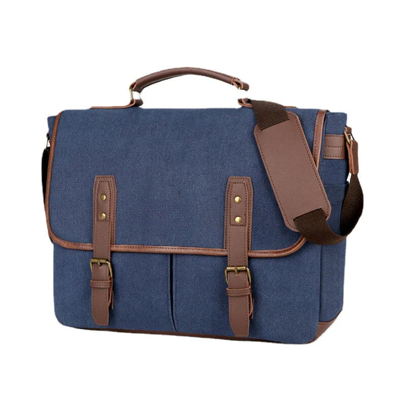 Men's Vintage Canvas Multi-Pocket Wear-Resistant Business Messenger Laptop Crossbody Bag