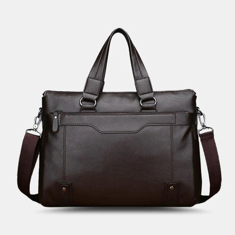 Men's 14" Vintage PU Leather Laptop Messenger Bag - Crossbody Shoulder Briefcase
