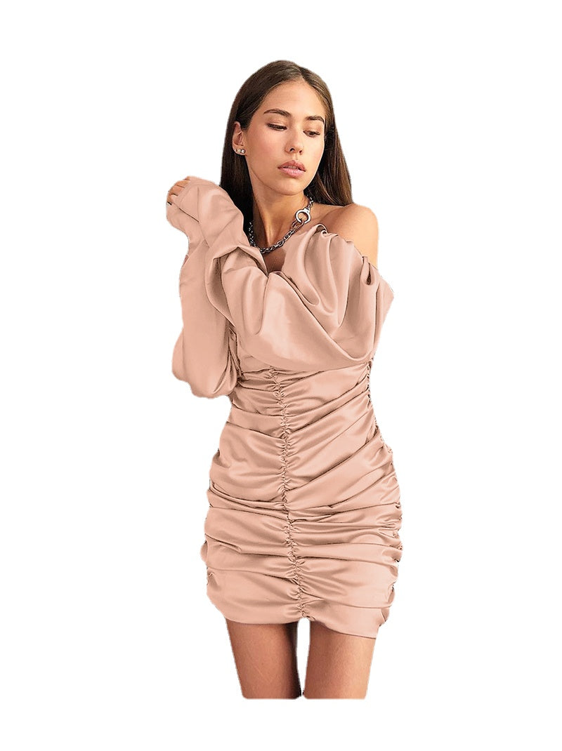 Pleated Off-Shoulder Slim-Fit Dress - Fashionable & Flattering