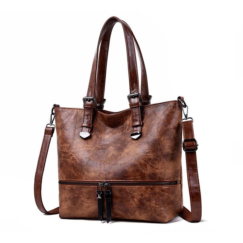 Women Elegant Vintage Faux Leather Large Capacity Handbag Tote Shoulder Bag