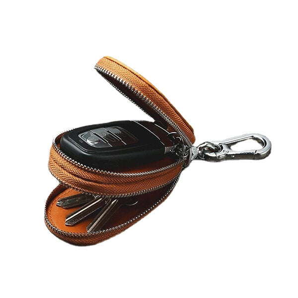 Men Genuine Leather Minimalist Wallet Double Zipper Car Key Case holder