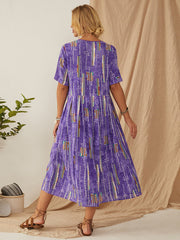 Women Bohemia Vintage Print Short Sleeve Pocket Casual Dress
