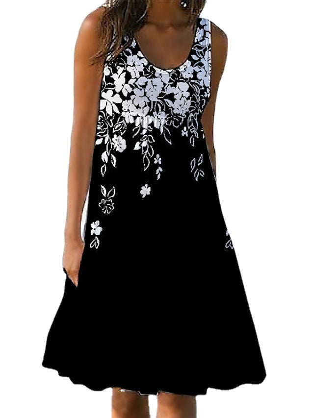 Women's Sleeveless Solid Color Ruched Round Neck Casual Beach Vacation Dress