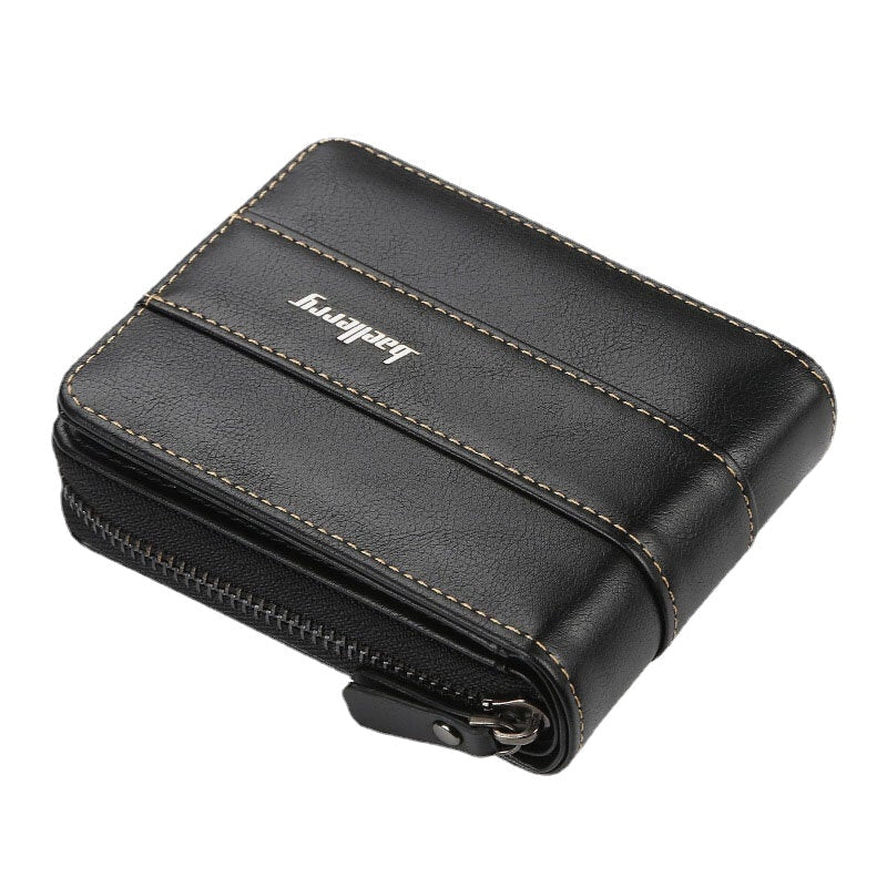 Men Faux Leather Zipper Wallet Three-fold Creative Driving License Card Holder