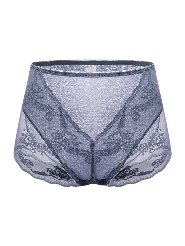 Plus Size Women Lace Jacquard Sheer Breathable Thin High Waist Panties