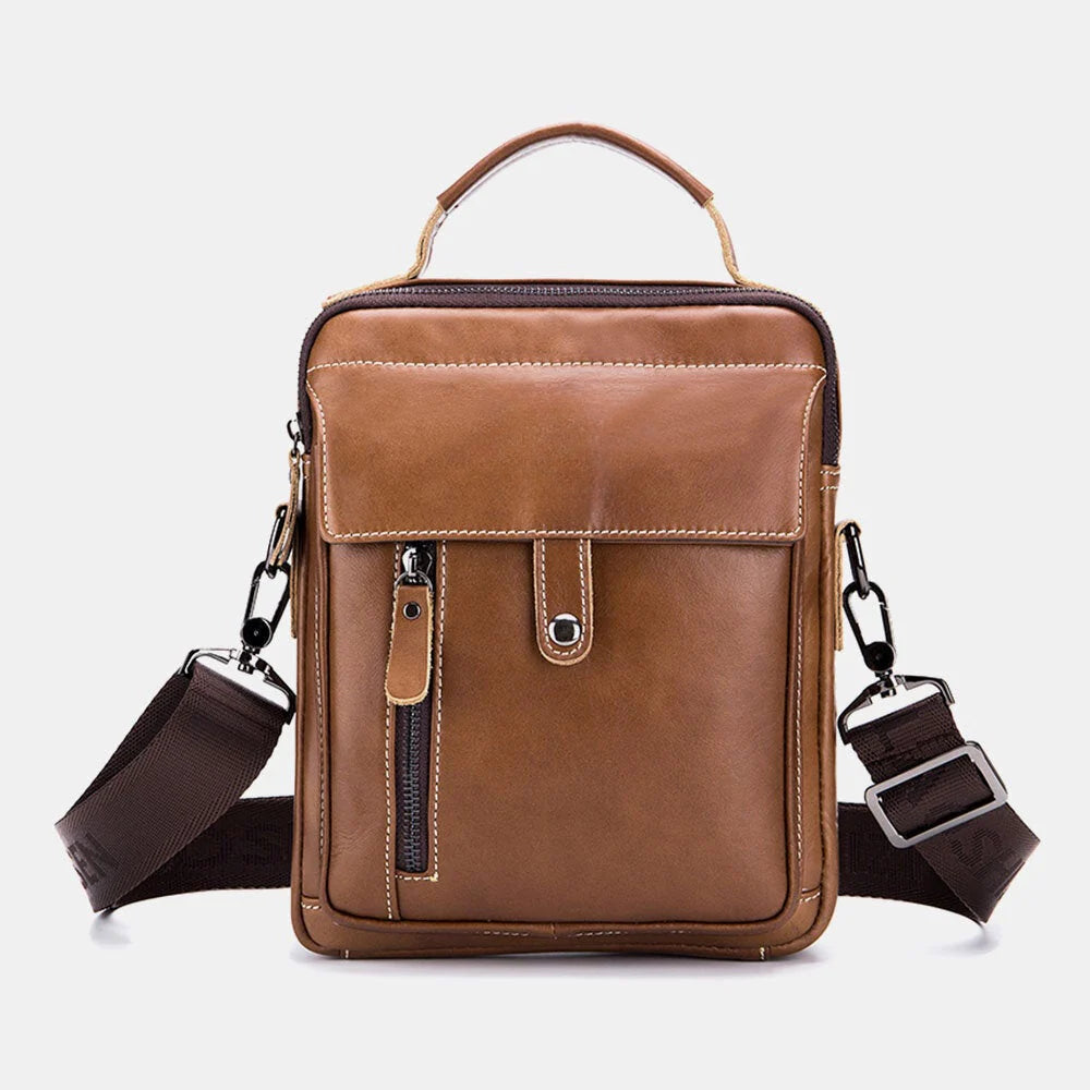 Men's Vintage Leather Waterproof Multi-pocket Crossbody Shoulder Bag