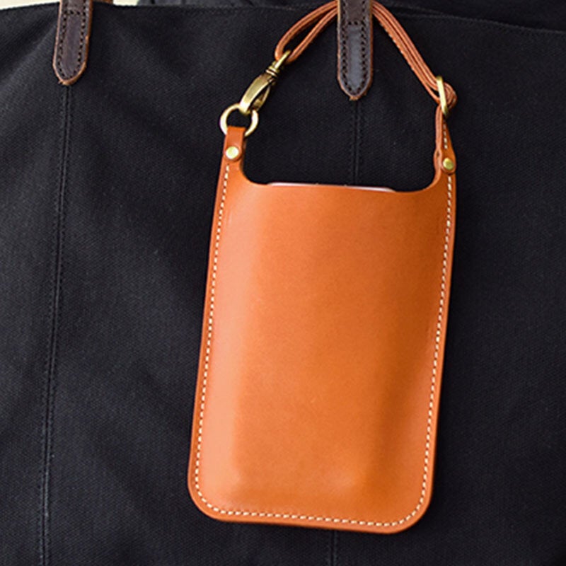 Genuine Leather Vintage Casual Carry 6.1 inch Phone Bag Coin Waist For Men Women