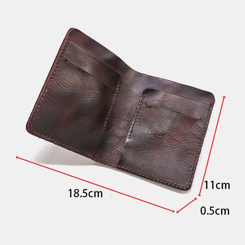 Men Bifold Thin Wallet Simple Retro Vegetable Tanned Leather Card Holder Coin Purse Money Clip