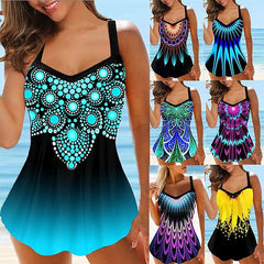 Women's Swimwear Tankini Plus Size Swimsuit Printing Graphic Black Yellow Navy Blue Royal Blue Blue Bodysuit Bathing Suits Sports Summer