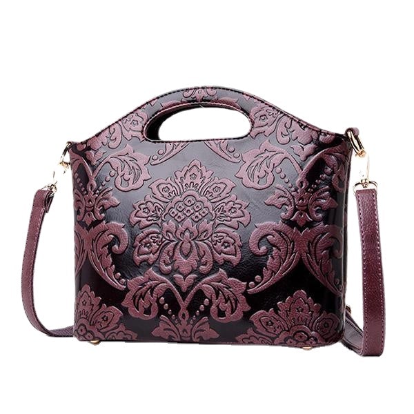 Women Vintage Embossed Ethnic Style Handbag Retro Shoulder Bag Large Capacity