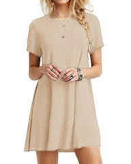Short Sleeve Casual Loose O-neck Summer Mini Dress For Women