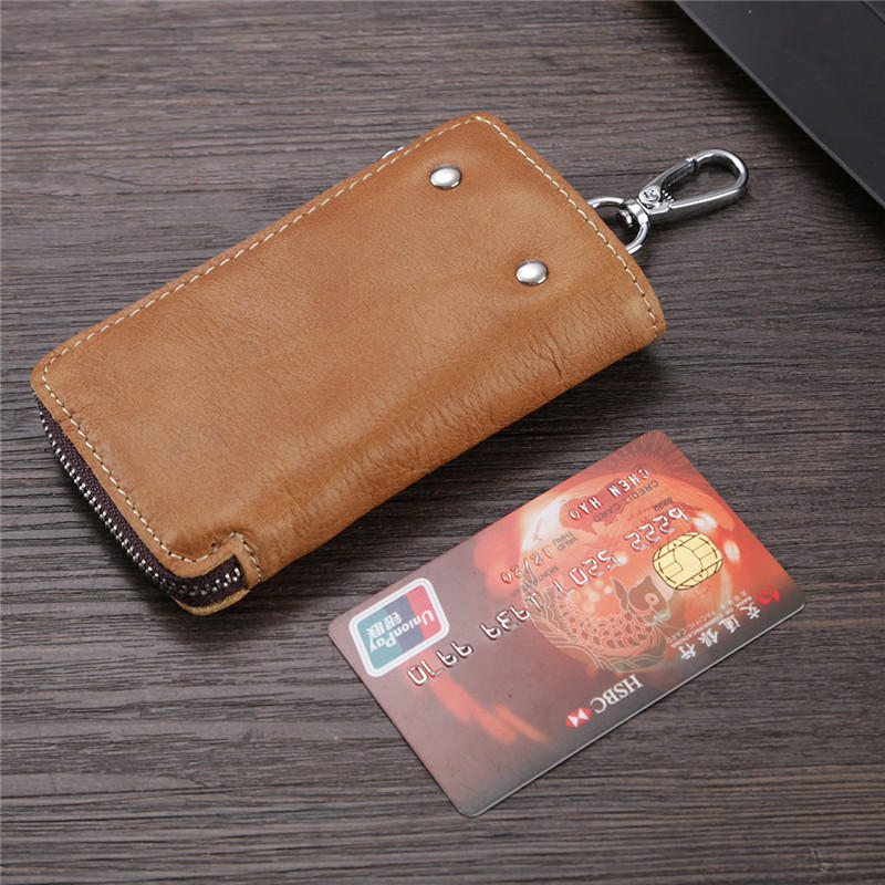 Men And Women Retro Genuine Leather Multi-function 6 Key Holder Purse Solid Card