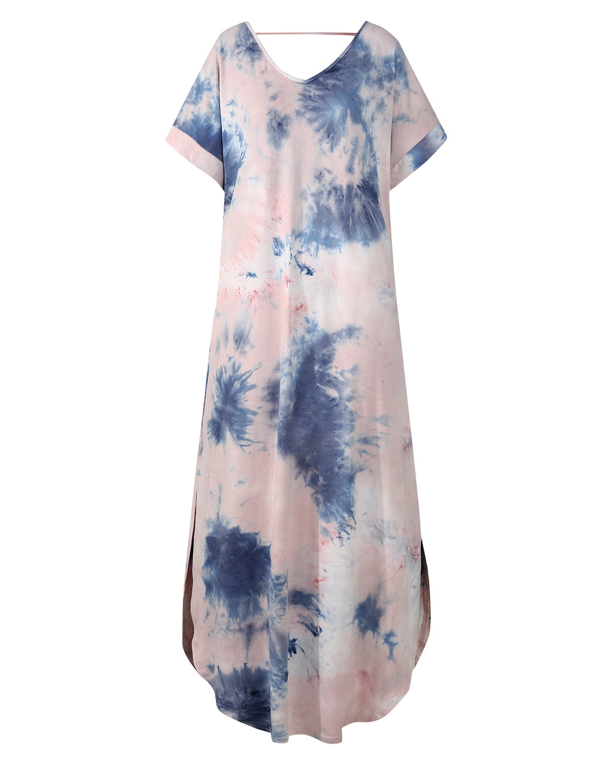 Tie Dye Print V-neck Side Pocket Split Irregular Hem Maxi Dress