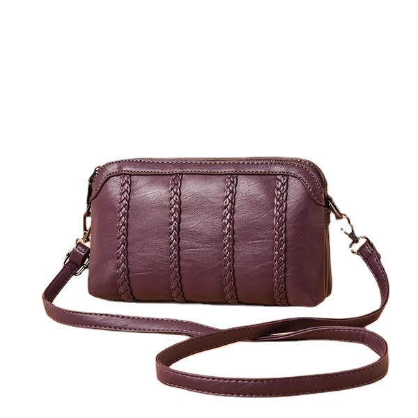 women vintage soft faux leather crossbody bag solid double layer shoulder bag