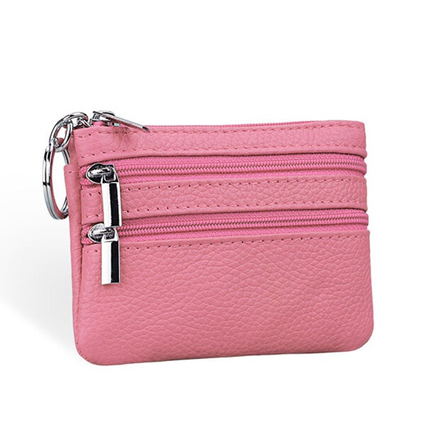 women genuine leather double zipper card holder clutch wallet candy color coin bags