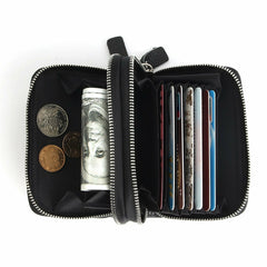 Unisex Genuine Leather 13 Card Slot Coin Holder RFID Anti-magnetic Mini Wallet Double Zipper Pocket Cowhide Coin Purse