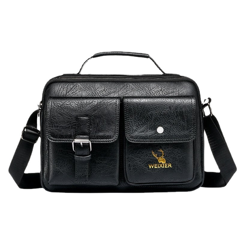 Men Horizontal Large Capacity PU Leather Crossbody Bags Waterproof Wear-resistant Messenger Bag Shoulder Handbag