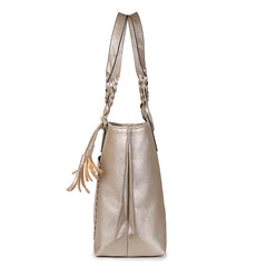 Large Capacity Tassel Decor Tote Bag With Braided Handle Handbag