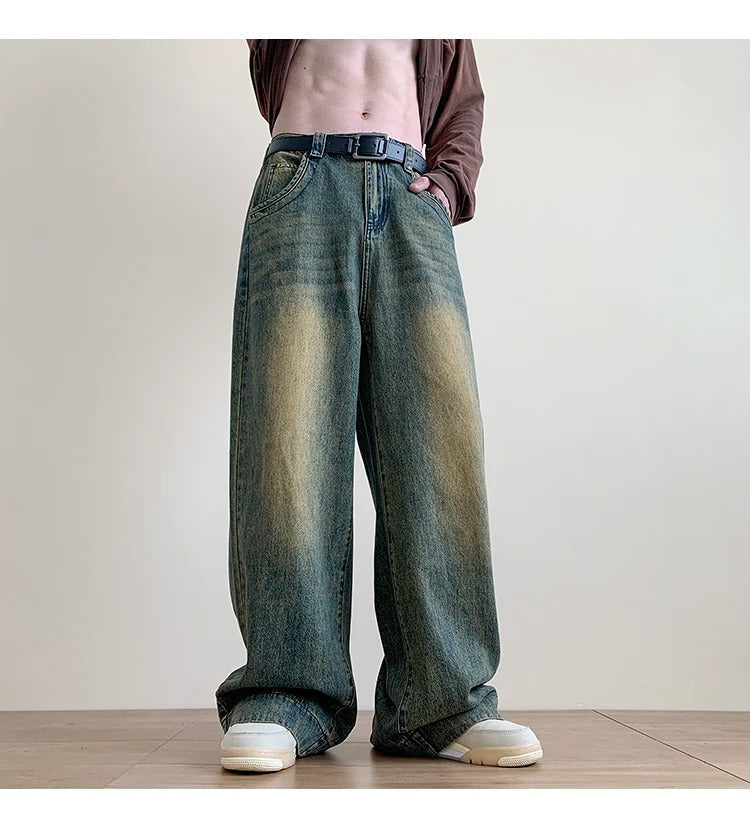 Men's Distressed Vintage Wide-Leg Jeans – Oversized Baggy Denim Trousers for Casual Streetwear